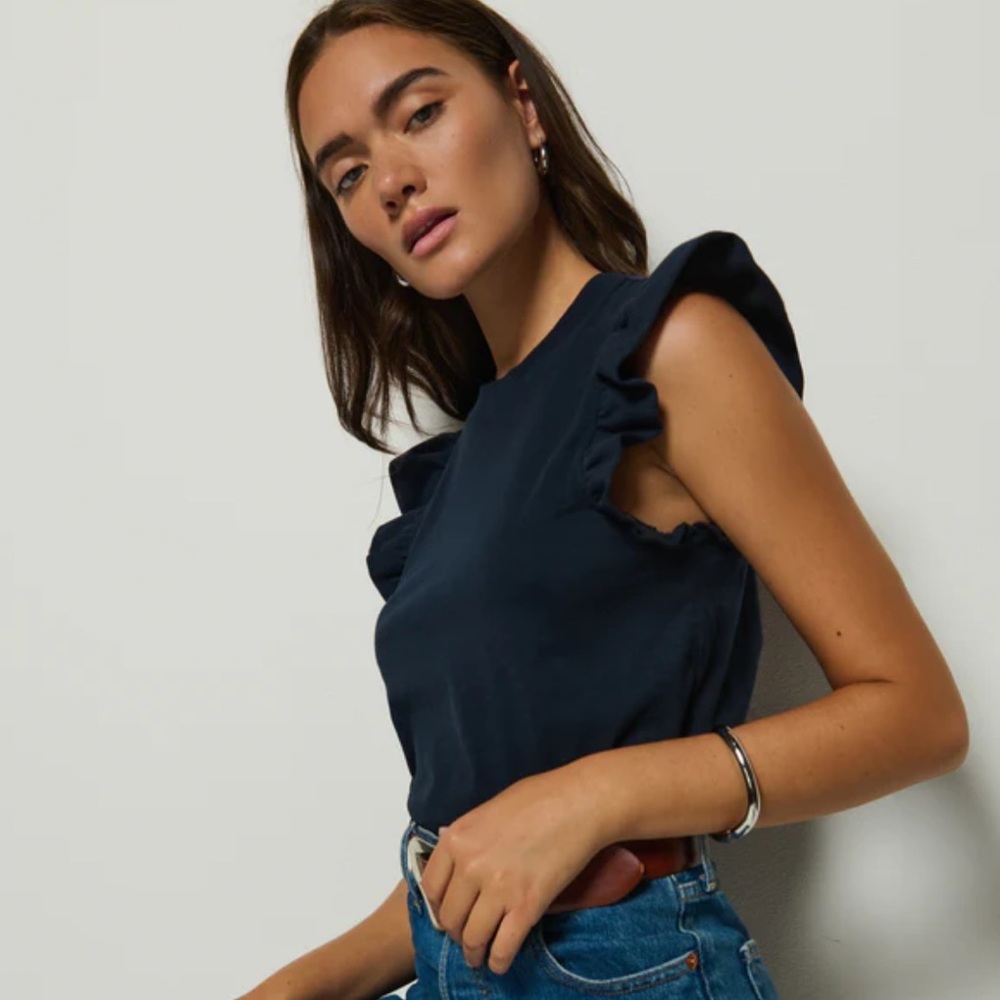 Nation ‘Paulette’ Ruffle Sleeve Tank Top l L
